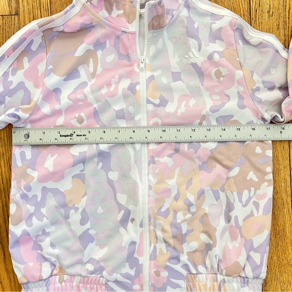 Adidas Kids Pink Camo Track Jacket Girls L Large 14 Full Zip Tri-Stripe Athletic